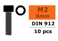 Cilinderkopschroef - Binnenzeskant - M2X8 - Staal - 10 st