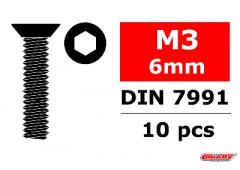 C-3002-30-06 Staal schroeven M3 x 6mm - Verzonkenkop binnenzeskant - 10 st