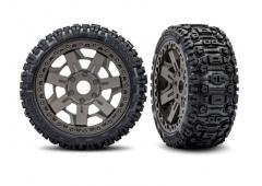 Traxxas TRX9071-GRAY Tires & wheels, assembled, glued (3.0" gray wheels, Sledgehammer belted tires