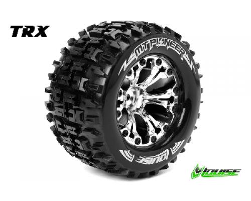 MT-SPIDER - 1-10 Monster Truck Banden Set - Verlijmd op velg - Soft - 2.8\" Velgen Chroom