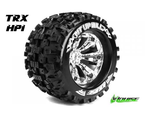 MT-UPHILL - 1-8 Monster Truck Banden Set - Verlijmd op velg - Medium - 3.8\" Velgen Chroo