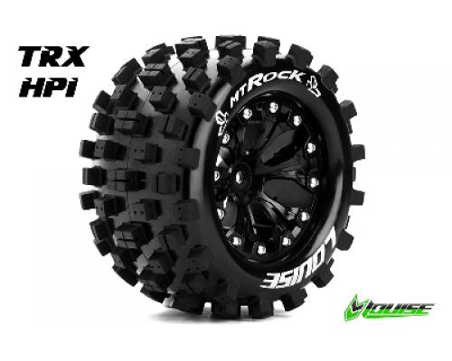 MT-ROCK - 1-10 Monster Truck Banden Set - Verlijmd op velg - Soft - 2.8\" Velgen Zwart -