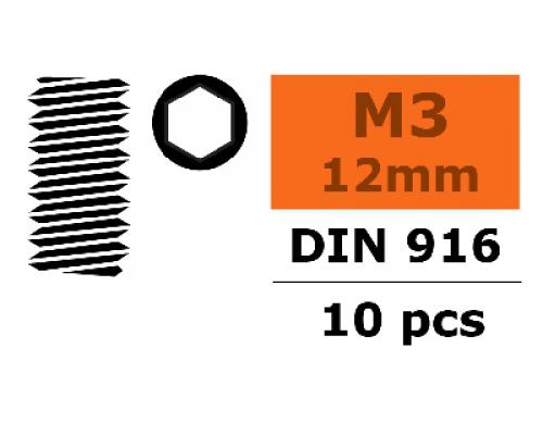 Stelschroef - Binnenzeskant - M3X12 - Staal - 10 st