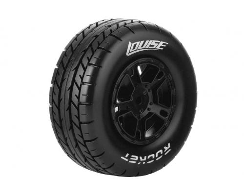 Louise RC - SC-ROCKET - 1-10 Short Course Tire Set - Mounted - Soft - Black Wheels - Hex 12mm - SLAS