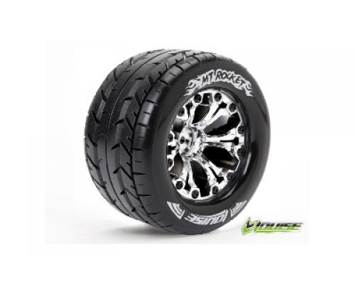 MT-ROCKET - 1-10 Monster Truck Banden Set - Verlijmd op velg - Soft - 2.8\" Velgen Chroom