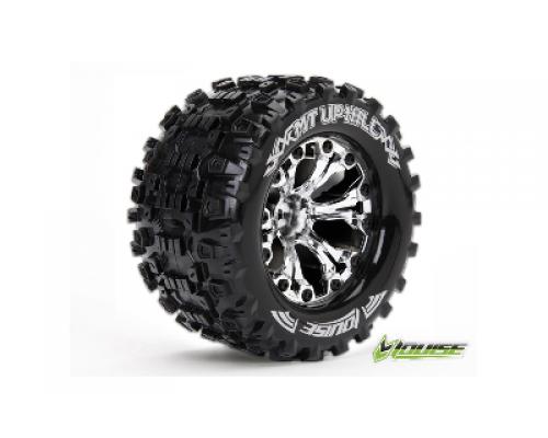 MT-UPHILL - 1-10 Monster Truck Banden Set - Verlijmd op velg - Soft - 2.8\" Velgen Chroom