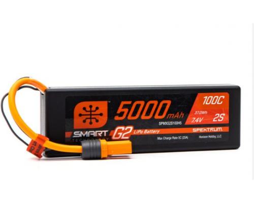 Spektrum SPMX52S100H5 7.4V 5000mAh 2S 100C Smart G2 Hardcase LiPo Battery: IC5