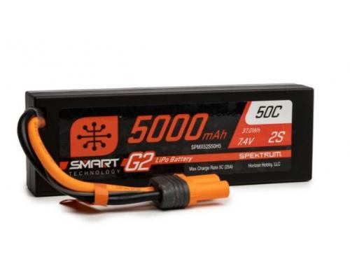 Spektrum SPMX52S50H5 7.4V 5000mAh 2S 50C Smart G2 Hardcase LiPo Battery: IC5