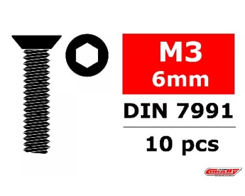 C-3002-30-06 Staal schroeven M3 x 6mm - Verzonkenkop binnenzeskant - 10 st