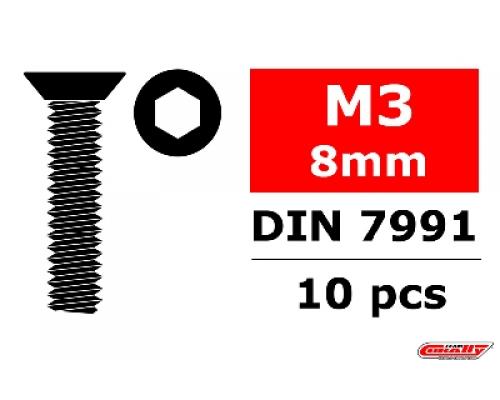 C-3002-30-08 Staal schroeven M3 x 8mm - Verzonkenkop binnenzeskant - 10 st