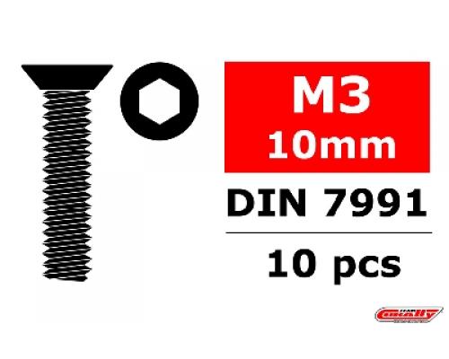 C-3002-30-10 Staal schroeven M3 x 10mm - Verzonkenkop binnenzeskant - 10 st