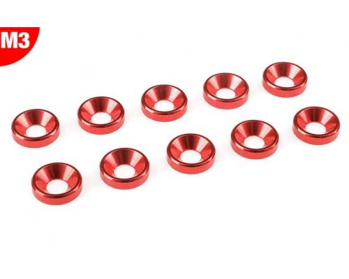 Team Corally C-3213-30-5 Aluminium Washer - for M3 Flat Head Screws - OD=8mm - Red - 10 pcs