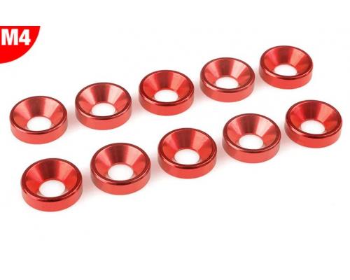 Team Corally C-3213-40-5 Aluminium Washer - for M4 Flat Head Screws - OD=10mm - Red - 10 pcs