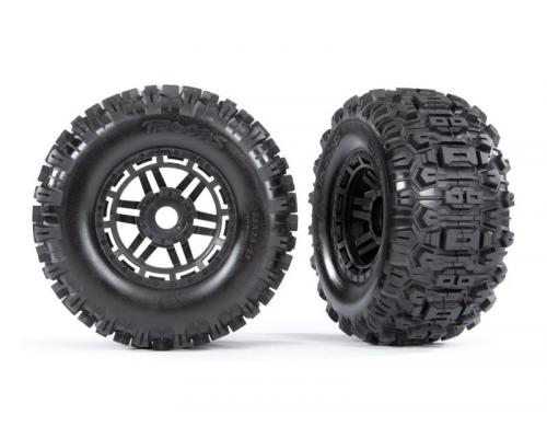 Traxxas TRX8973 Banden op Velg Zwart (Dubbel Profiel 2.8 / 3.6) Sledgehammer Traxxas Maxx