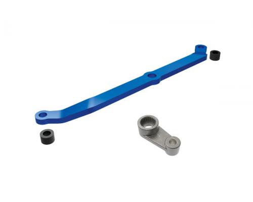 Traxxas TRX9748-BLUE Stuurstang, 6061-T6 aluminium (blauw-geanodiseerd)/ servohoorn, metaal/ afstand