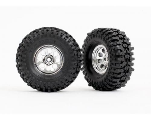 Traxxas TRX9873 BANDEN EN WIELEN, GEMONTEERD (CHROOM 1,0\' WIELEN, MICKEY THOMPSON BAJA PRO XS 2,4X1,